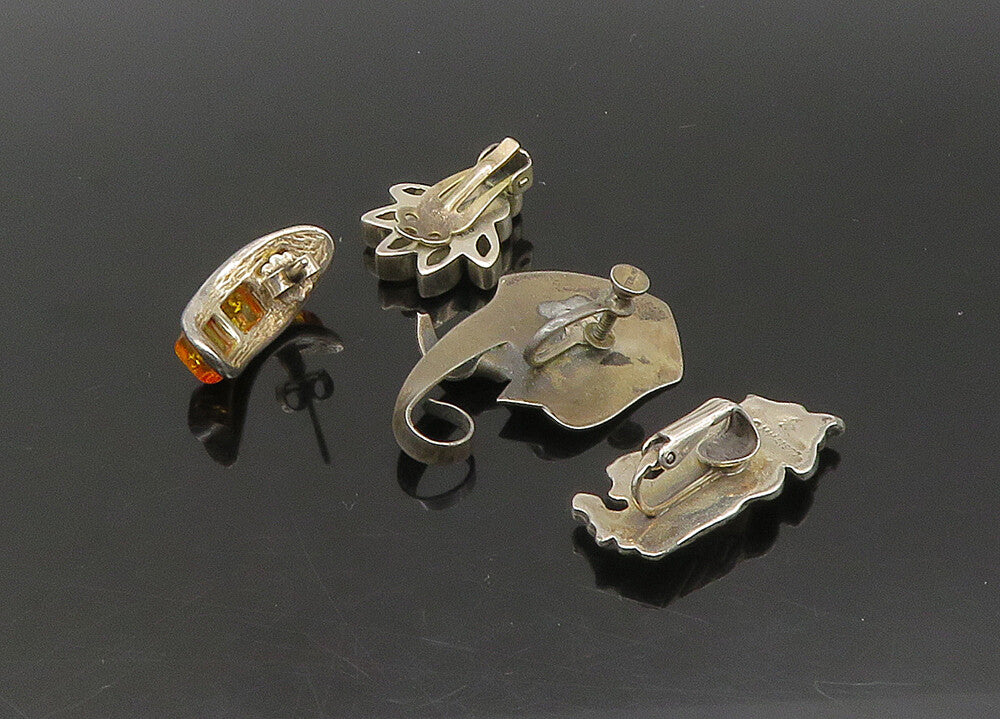 DESIGNER 925 Silver Vintage Amber & Multi Stone Lot Single Earrings EG11384