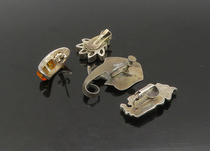 DESIGNER 925 Silver Vintage Amber & Multi Stone Lot Single Earrings EG11384