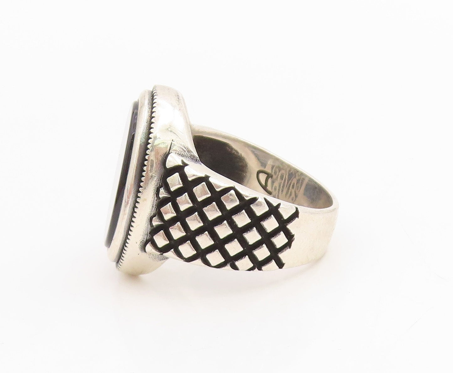 925 Sterling Silver Vintage Ring Cabochon Onyx Chunky Bold Band Sz 11.5 RG34799