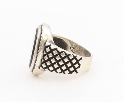 925 Sterling Silver Vintage Ring Cabochon Onyx Chunky Bold Band Sz 11.5 RG34799