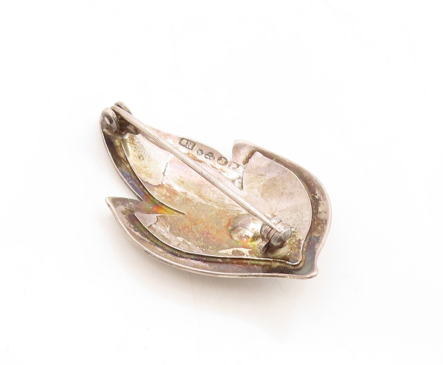 925 Sterling Silver Vintage Brooch Pin Dark Tone Pearl Fire Design Cut  BP11317