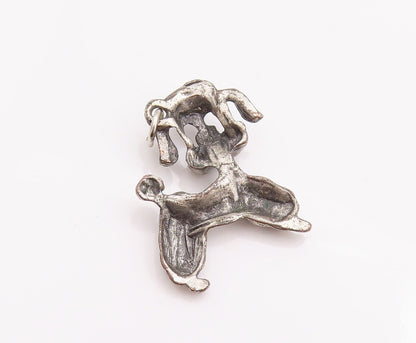 925 Sterling Silver Vintage Pendant Solid Dented Carved Poodle Dog  PT22968