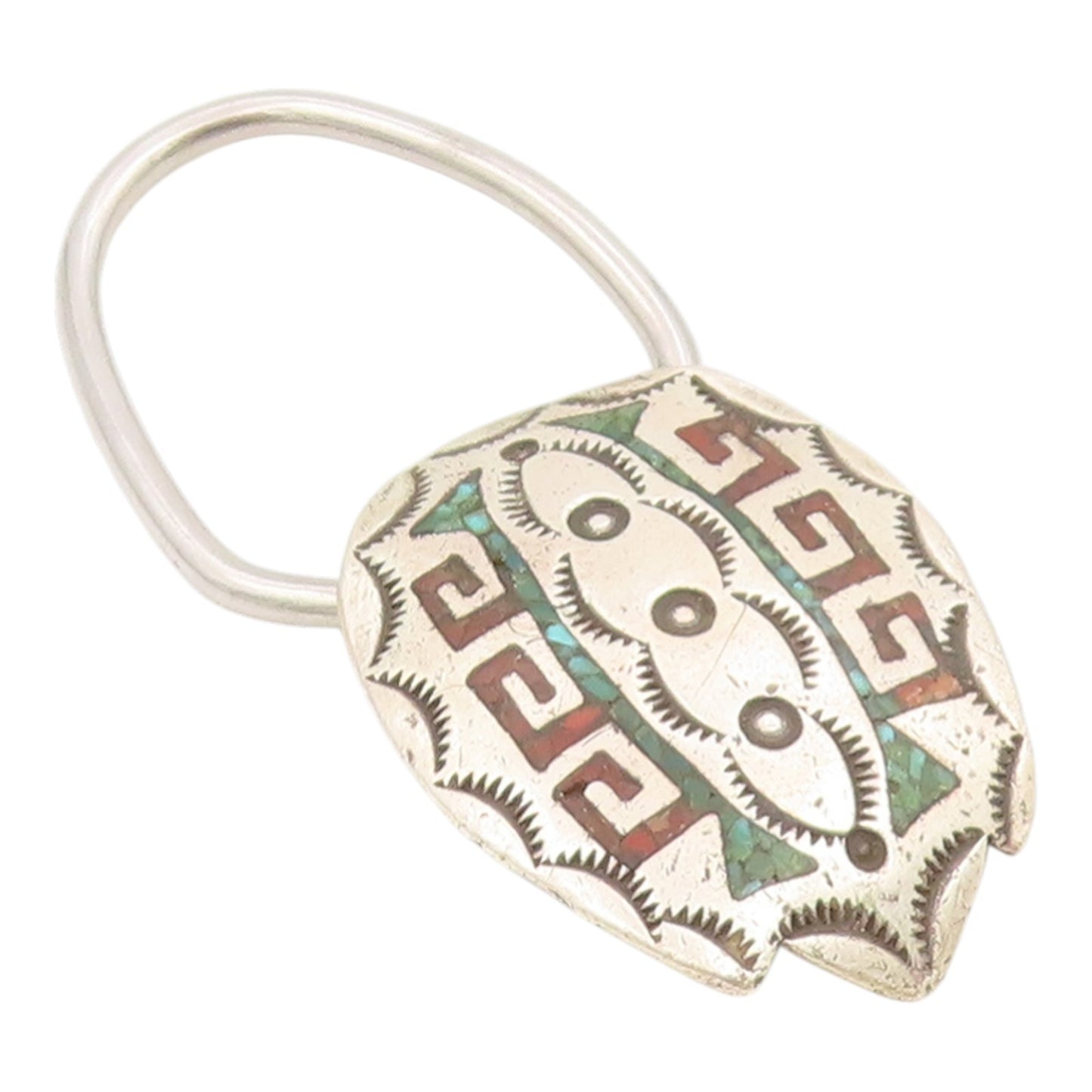 925 Sterling Silver Vintage Key Chain NAVAJO RAY BENNETT Gemstone Inlay  TR4234