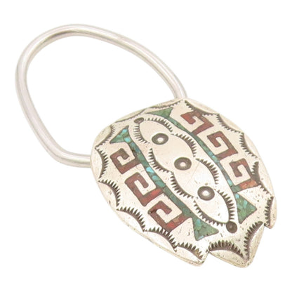 925 Sterling Silver Vintage Key Chain NAVAJO RAY BENNETT Gemstone Inlay  TR4234
