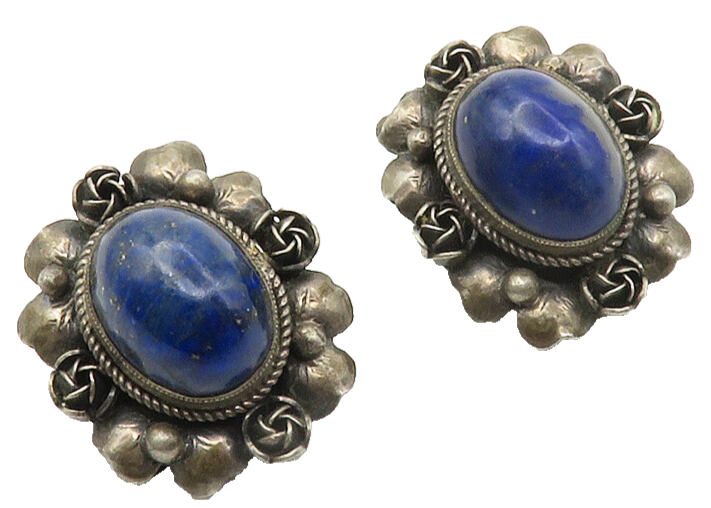 PERRUZI 925 Silver  Vintage Lapis Lazuli Non Pierce Drop Earrings  EG7210