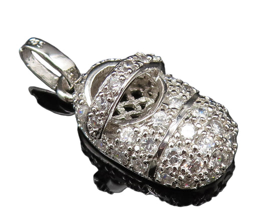 925 Sterling Silver  Vintage Sparkly Cubic Zirconia Shoe Charm Pendant PT20939