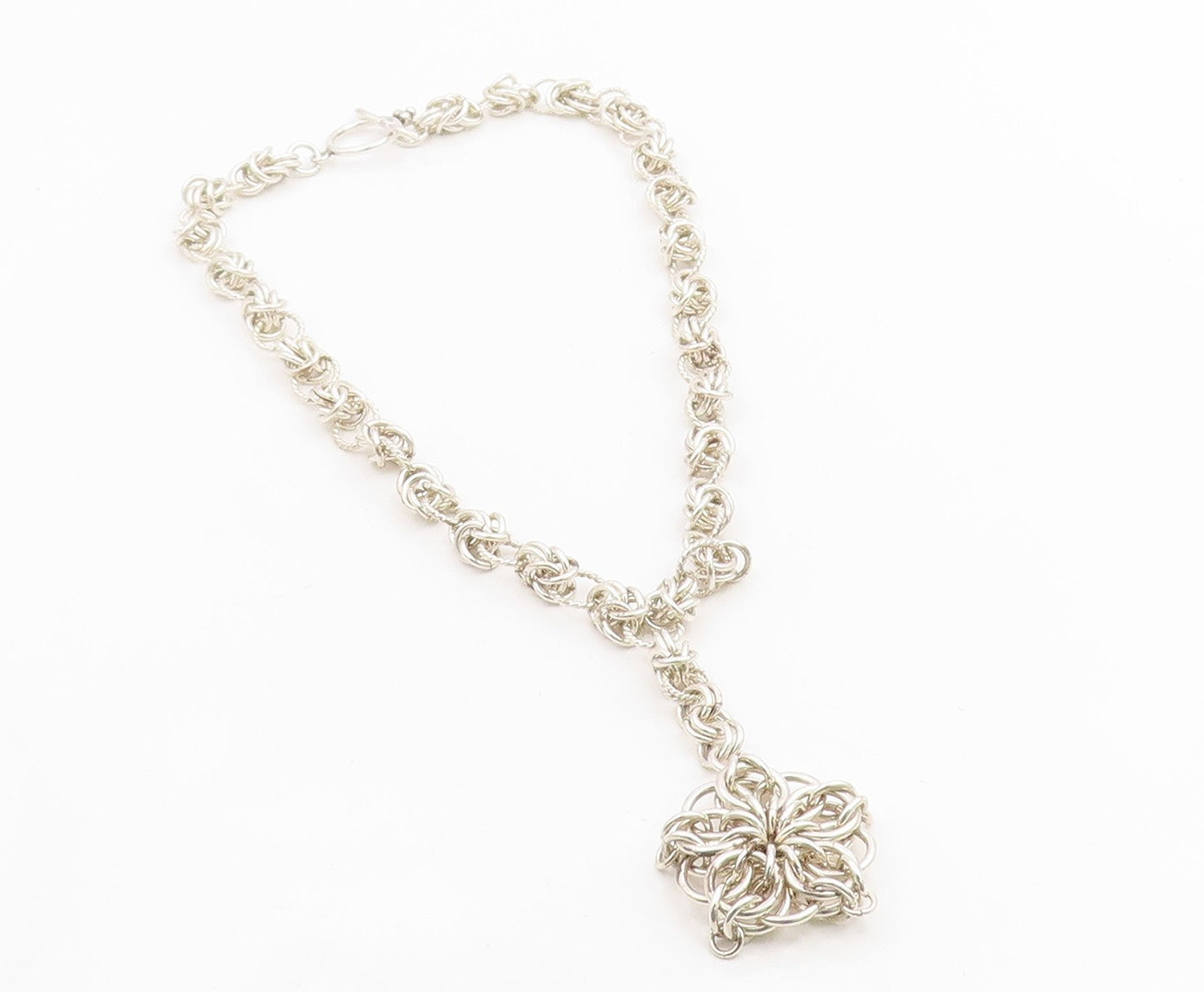 925 Sterling Silver Vintage Necklace Elegant Intricate Link Floral Chain  NE4875