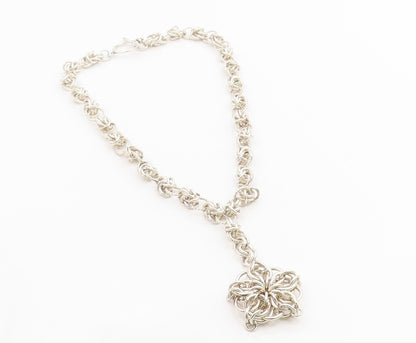 925 Sterling Silver Vintage Necklace Elegant Intricate Link Floral Chain  NE4875
