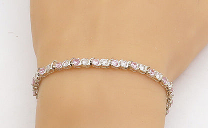 ROSS SIMON 925 Silver  Pink & White Cubic Zirconia Chain Bracelet  BT1561