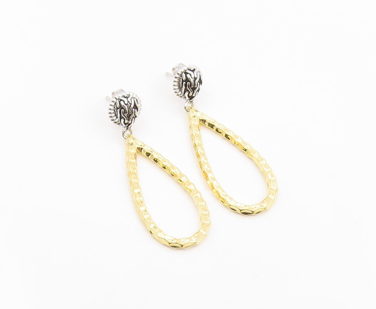 925 Sterling Silver Vintage Earrings DSMK Two Tone Hammered Teardrop  EG14162