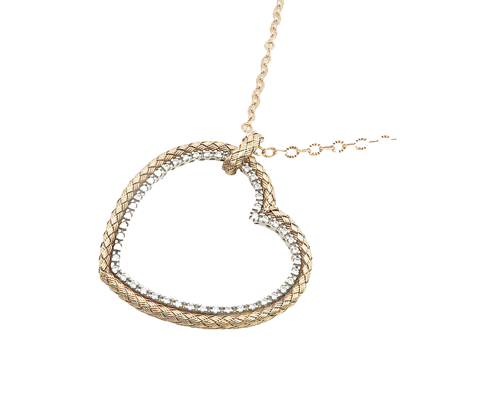 925 Sterling Silver  Shiny Cubic Zirconia Love Heart Chain Necklace  NE3143