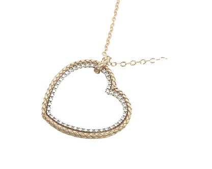 925 Sterling Silver  Shiny Cubic Zirconia Love Heart Chain Necklace  NE3143
