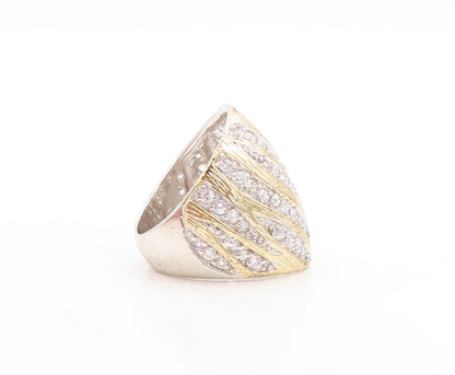 925 Sterling Silver Vintage Ring Designer Large CZ Inlay Bands  Sz 8  RG31326