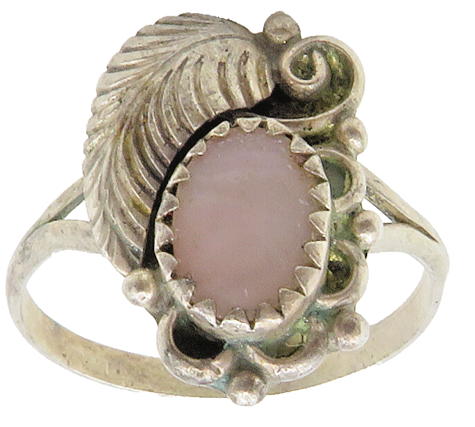 NAVAJO 925 Silver  Vintage Mother Of Pearl Floral Leaf Band Ring Sz 8  RG15182