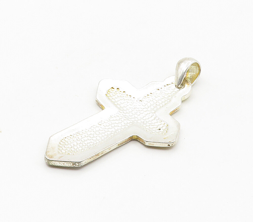 925 Sterling Silver  Vintage Shiny Textured Religious Cross Pendant  PT12086