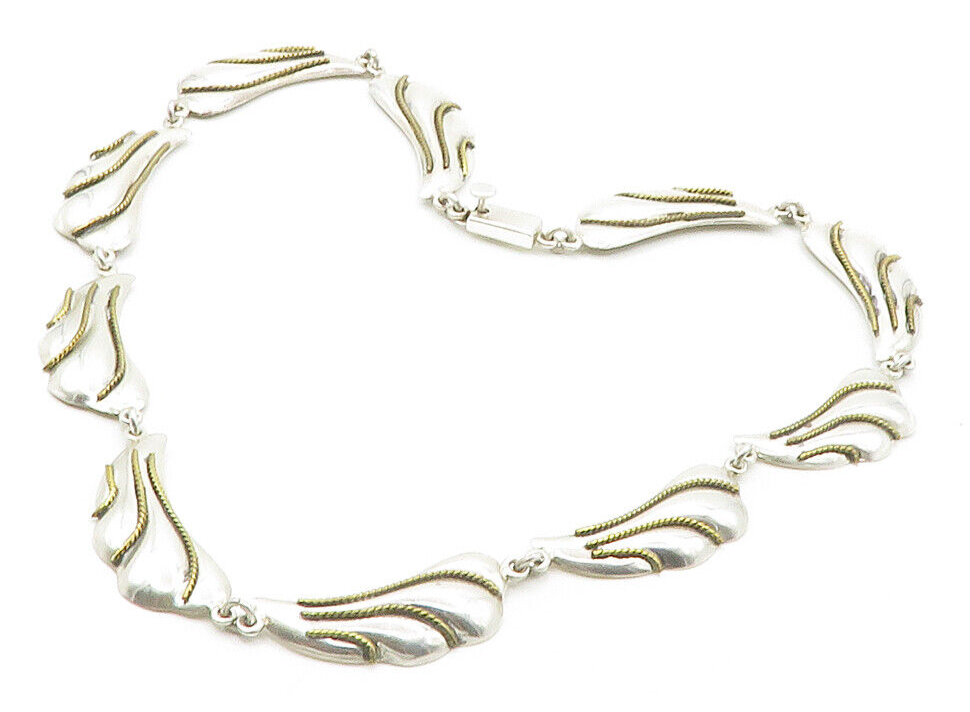 MEXICO 925 Silver  Vintage Two Tone Rope Twist Detail Chain Necklace  NE2602
