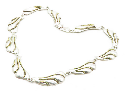 MEXICO 925 Silver  Vintage Two Tone Rope Twist Detail Chain Necklace  NE2602