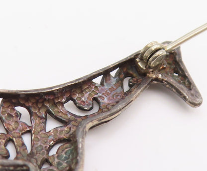 925 Sterling Silver Vintage Brooch Pin Open Scrollwork Giraffe Figurine  BP12375