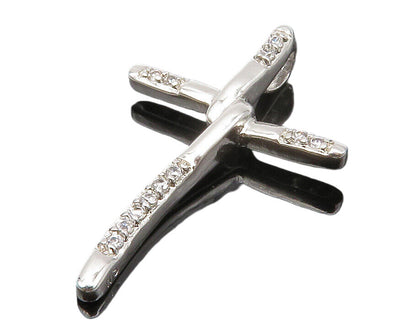925 Sterling Silver  Shiny Petite White Topaz Religious Cross Pendant  PT10436