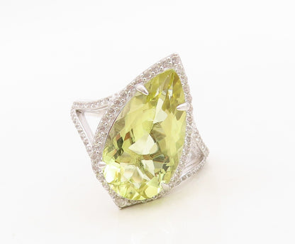 925 Sterling Silver Vintage Ring Modernist Drop Cut Citrine & CZ  Sz 7 RG30517