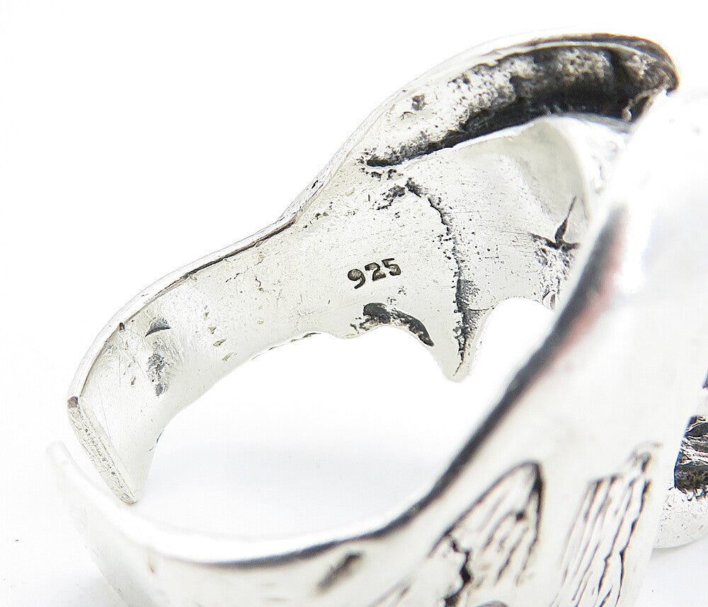 925 Sterling Silver  Vintage Sculpted Skull Head Statement Ring Sz 11.5 RG6238