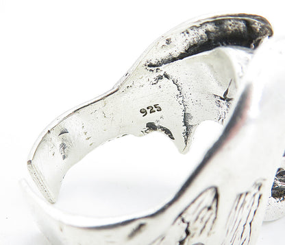925 Sterling Silver  Vintage Sculpted Skull Head Statement Ring Sz 11.5 RG6238