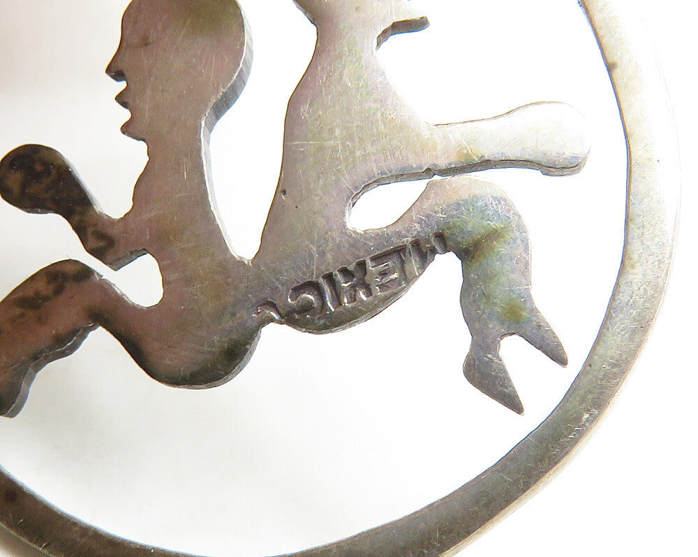 MEXICO 925 Sterling Silver  Vintage Gemini Round Zodiac Pendant  PT14380