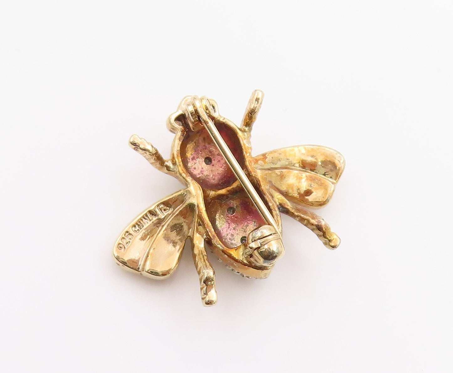 925 Sterling Silver Vintage Brooch Gold Plated CZ Honey Bee  BP11702