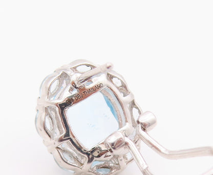 925 Sterling Silver Vintage Earrings Elegant Blue Topaz Floral Cluster  EG14362