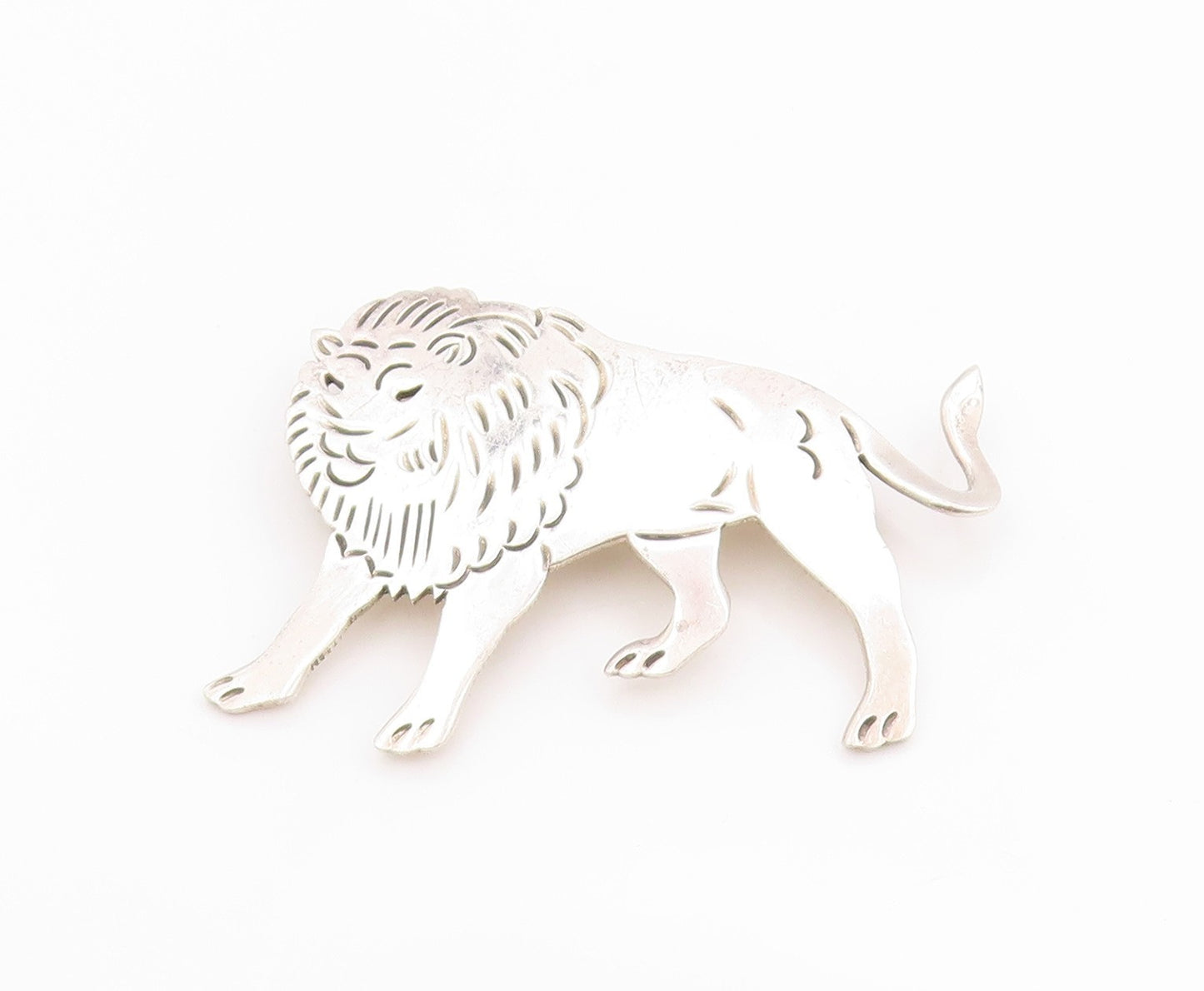 925 Sterling Silver Vintage Brooch MEXICO Etched Leo Zodiac Lion Cut Out BP11811