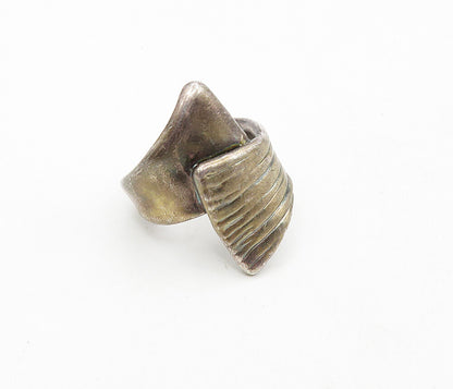 ISRAEL 925 Sterling Silver  Vintage Dark Tone Bypass Band Ring Sz 8.5  RG8888