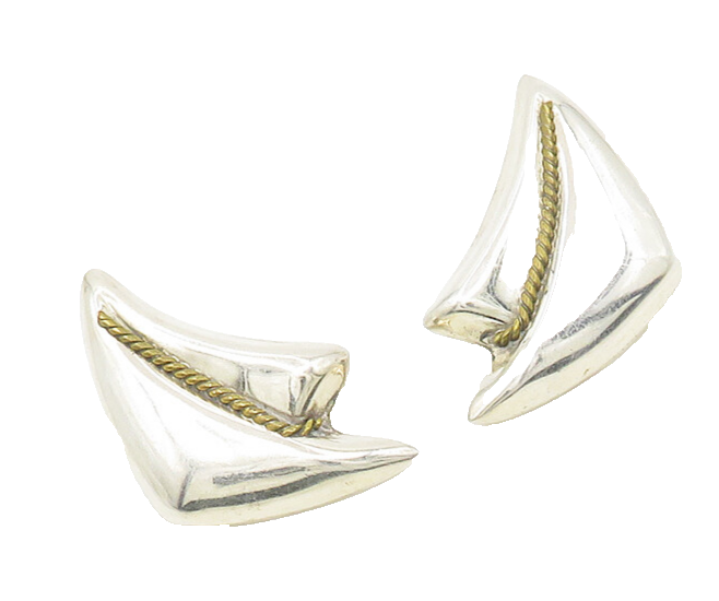 MEXICO 925 Sterling Silver  Vintage Two Tone Rope Twist Drop Earrings  EG9458