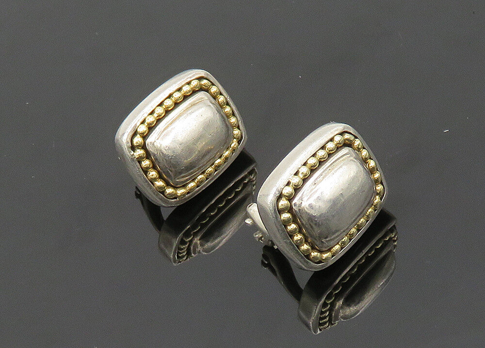 SADYE VASSIL 925 Silver & 14K GOLD  Vintage 2 Tone Square Drop Earrings EG9884