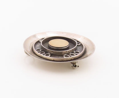 14k Gold & 925 Sterling Silver Vintage Brooch Modernist Circular Pin   BP12546
