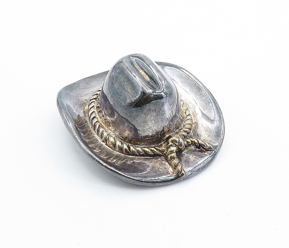 BAT AMI 925 Sterling Silver  Vintage Dark Tone Cowboy Hat Brooch Pin  BP2519