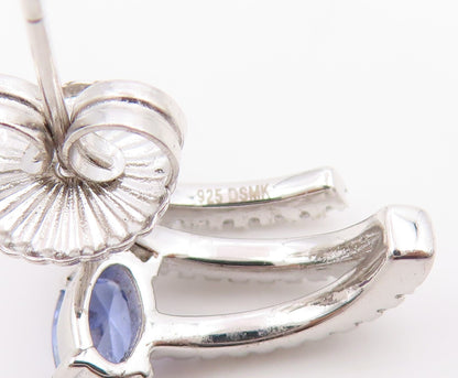 925 Sterling Silver Vintage Earrings Elegant Oval Tanzanite & CZ Stud  EG14196