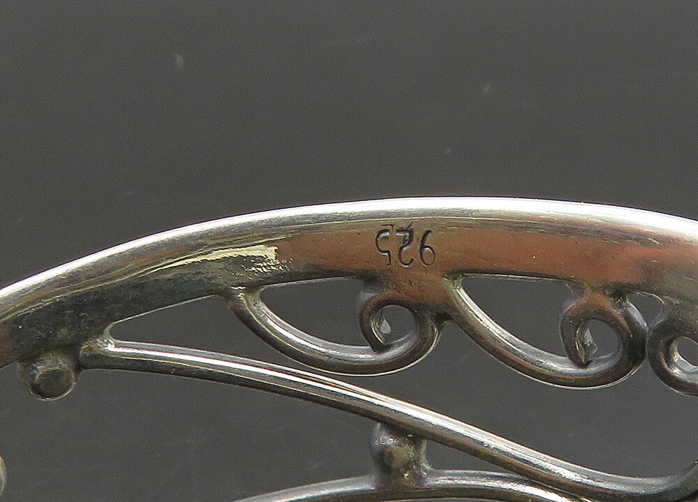 925 Sterling Silver   Vintage Blue Stone Floral Vine Cuff Bracelet  BT9088