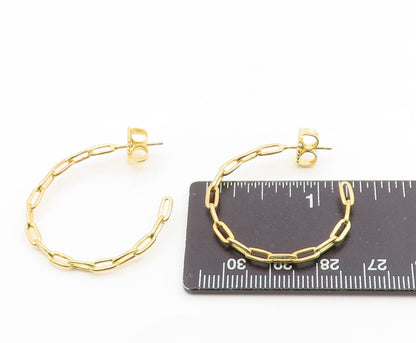 925 Sterling Silver Vintage Earrings Gold Plated Classic Chain Link Hoop EG14194