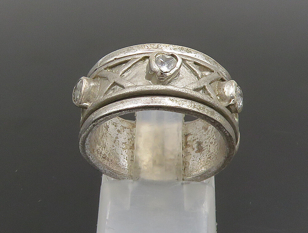 925 Sterling Silver Vintage Cubic Zirconia XO Spinner Band Ring Sz 6.5 RG25339