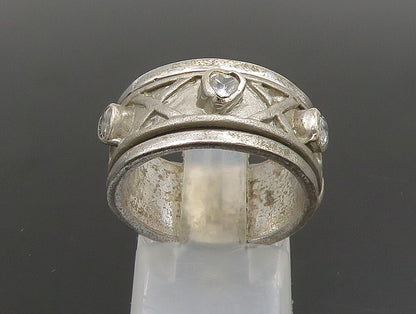 925 Sterling Silver Vintage Cubic Zirconia XO Spinner Band Ring Sz 6.5 RG25339