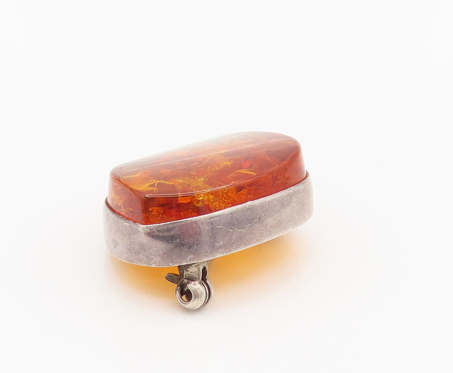 POLAND 925 Sterling Silver Vintage Minimalist Baltic Amber Brooch Pin BP10132