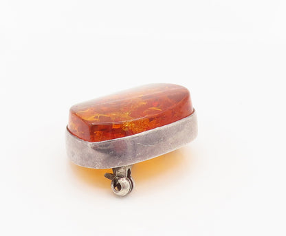 POLAND 925 Sterling Silver Vintage Minimalist Baltic Amber Brooch Pin BP10132