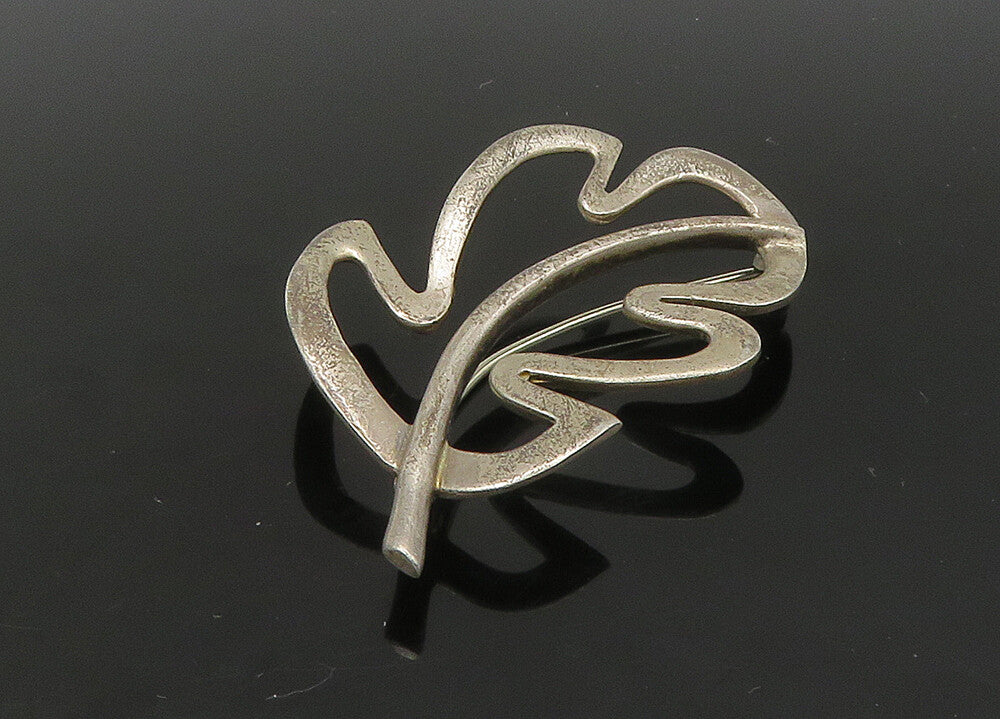 CHINESE 925 Sterling Silver  Vintage Floral Leaf Outline Brooch Pin  BP8902