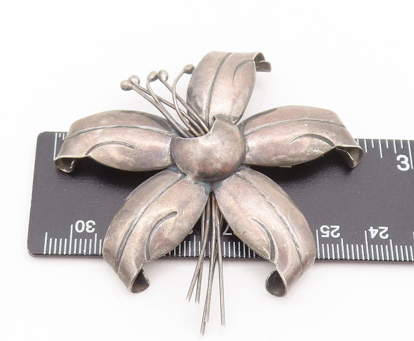 TORRES TAXCO 925 Silver  Vintage 3D Carved Large Flower Brooch Pin  BP10504