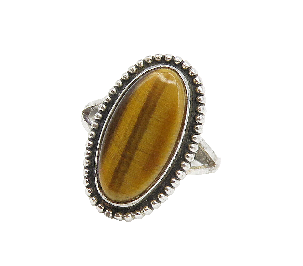 CLARK & COOMBS 925 Silver  Tiger's Eye Petite Cocktail Ring Sz 4  RG15661
