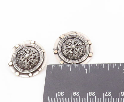 10k Gold 925 Sterling Silver Vintage Earrings Star Clip Knobbed Design  EG13524
