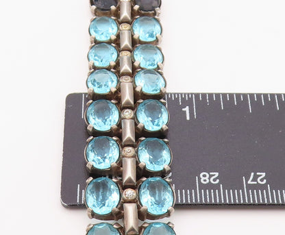 925 Sterling Silver Vintage Bracelet TRIFARI Blue Topaz & Sapphire Link  BT12112