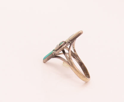 NAVAJO ZUNI 925 Silver  Vintage Inlay Turquoise Half Eye Ring Sz 8  RG26572