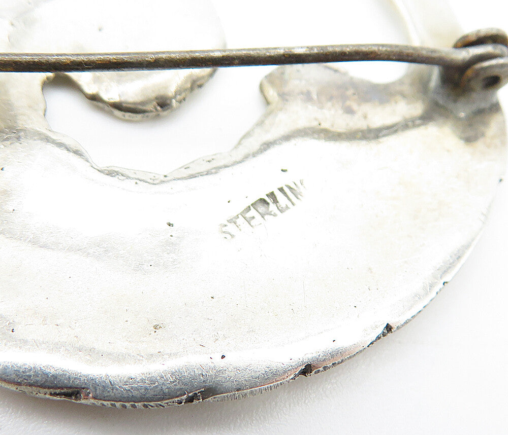 925 Sterling Silver  Vintage Shiny Etched Curved Floral Leaf Brooch Pin BP1266