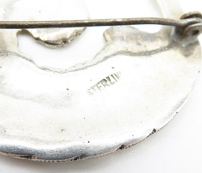 925 Sterling Silver  Vintage Shiny Etched Curved Floral Leaf Brooch Pin BP1266